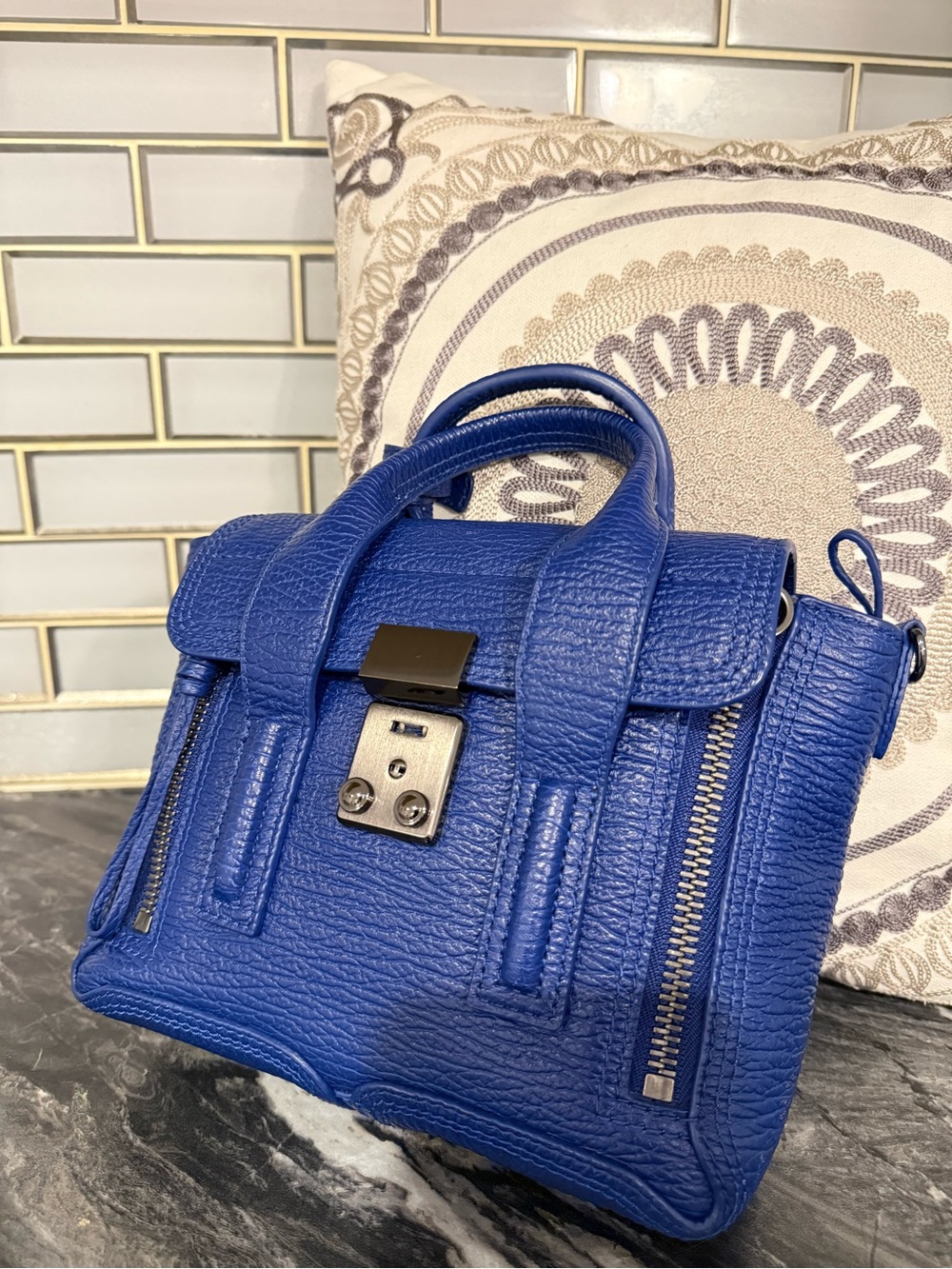 3.1 Phillip Lim Electric Blue Textured Leather Mini Satchel - Picture 2 of 5
